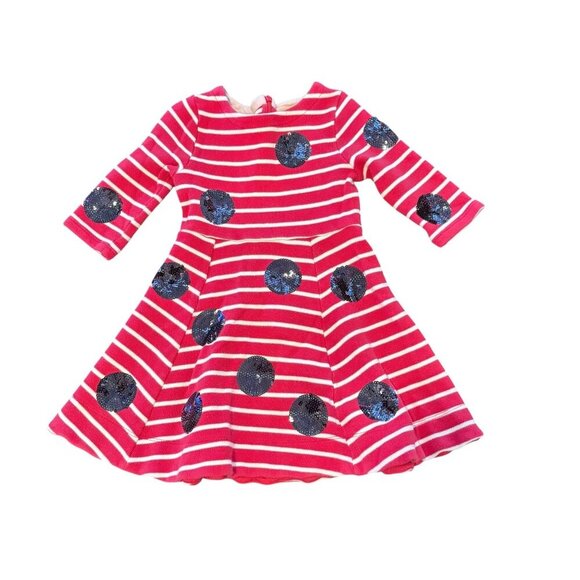 Mini Boden Girls Red White Striped Dress Sequin Polka Dots Long Sleeve 4-5 year - Picture 1 of 8